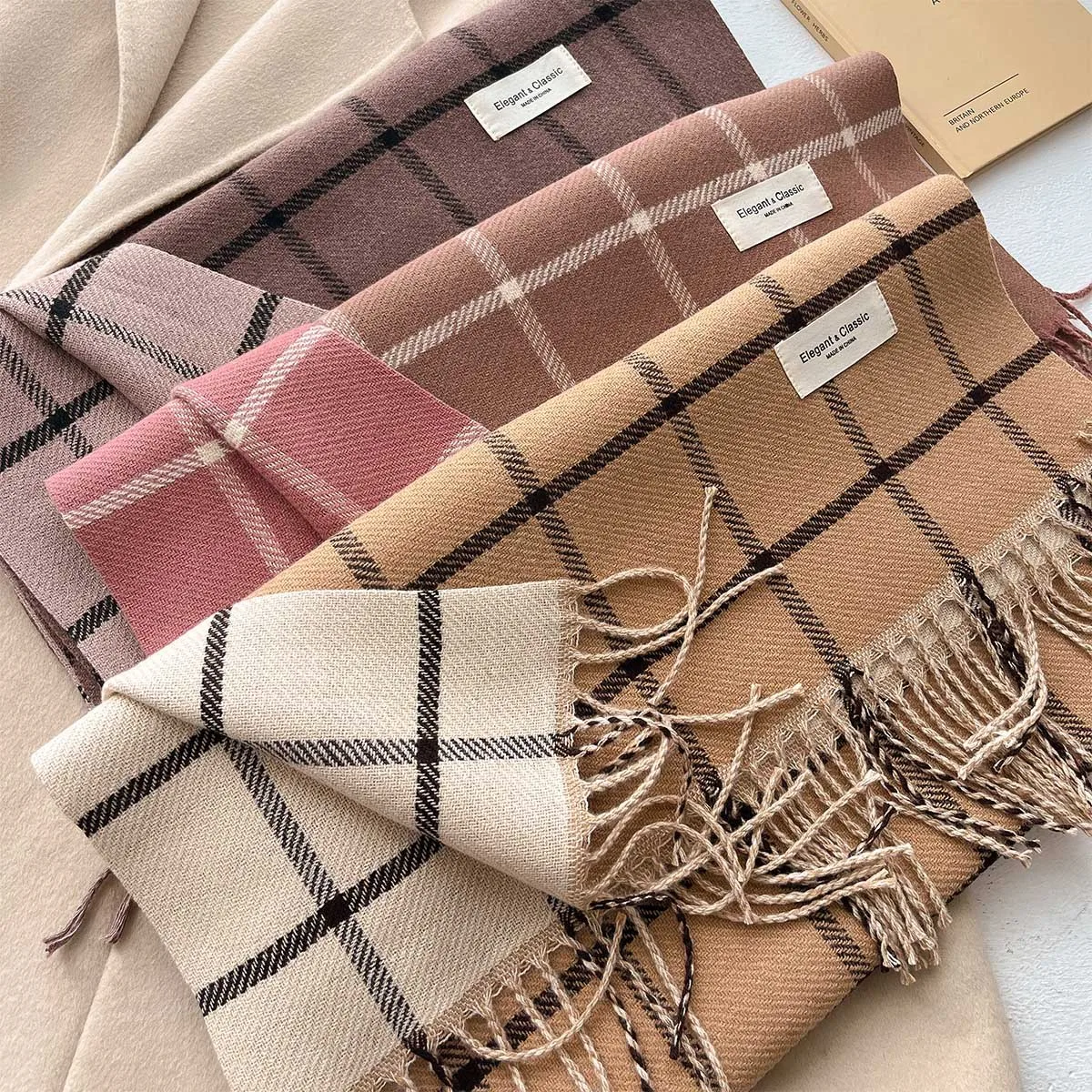 Plaid imitation cashmere scarf autumn and winter simple luxury warm tassel scarf shawl soft waxy thickened shawl woman