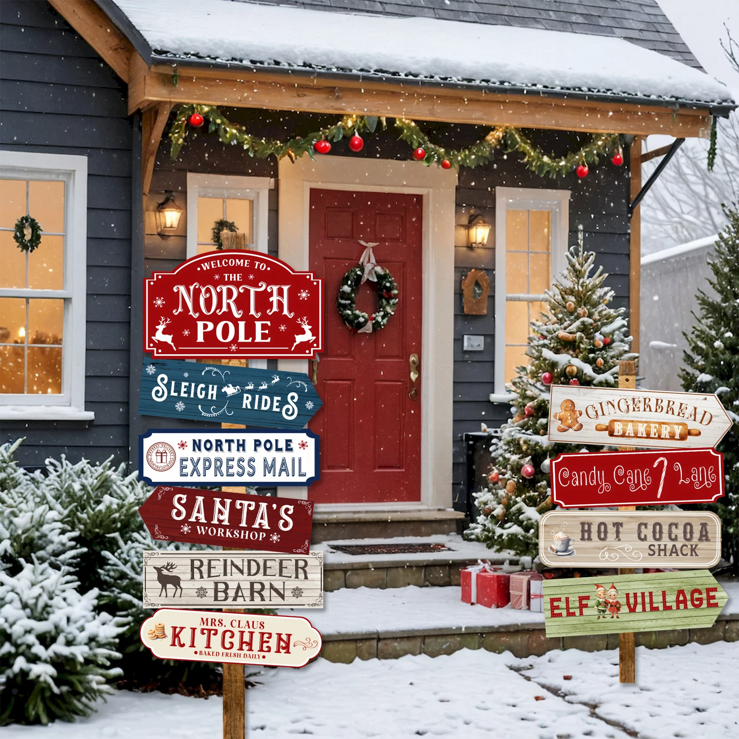 10 قطعة عيد الميلاد القطب الشمالي علامات ورقية اتجاهية عيد الميلاد الديكور 2025 عيد الميلاد سانتا شمال نافيداد ناتال السنة الجديدة هدية 2026