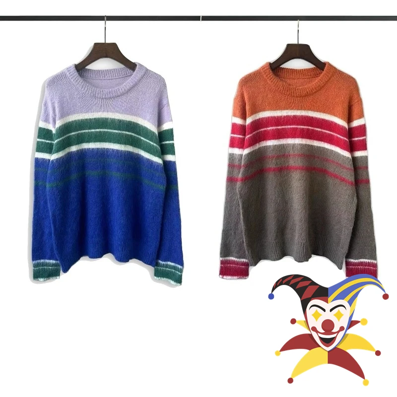 

Mohair Colored Striped Long Sleeved Knit Sweater Men Women High Quality Crewneck Casual Sweatshirts