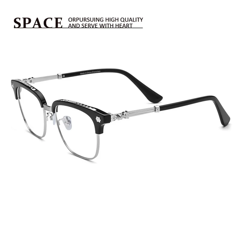 Retro High Look Acetate Metal Eyewear Frame Business Casual Men Women Myopia Blue Light Blocking Glasses