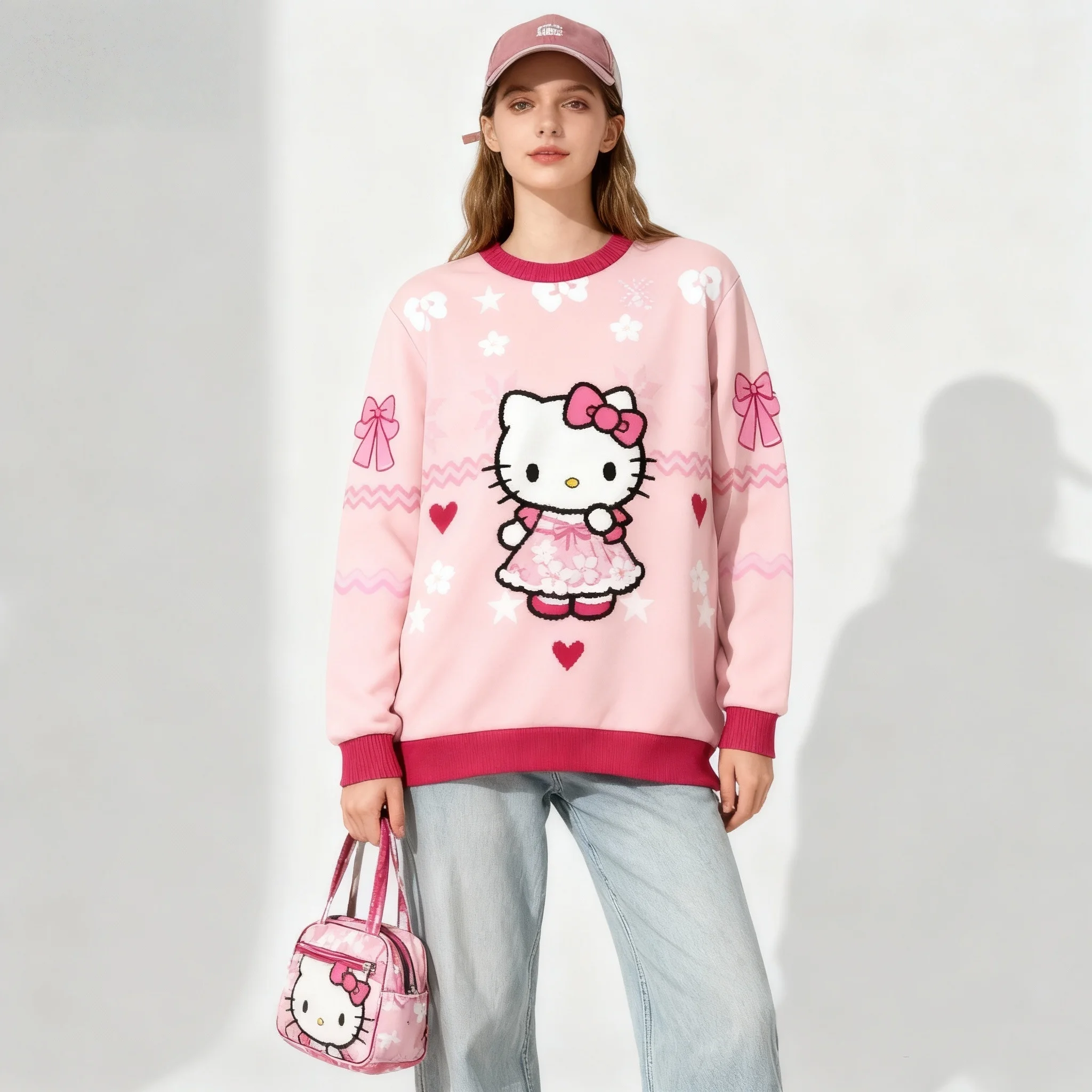 جديد سانريو الأسرة بودنغ الكلب مرحبا كيتي سلسلة حلوة ورائعة حفلة عيد الميلاد سوبر كبيرة المرأة الكبار الخريف/الشتاء هوديي