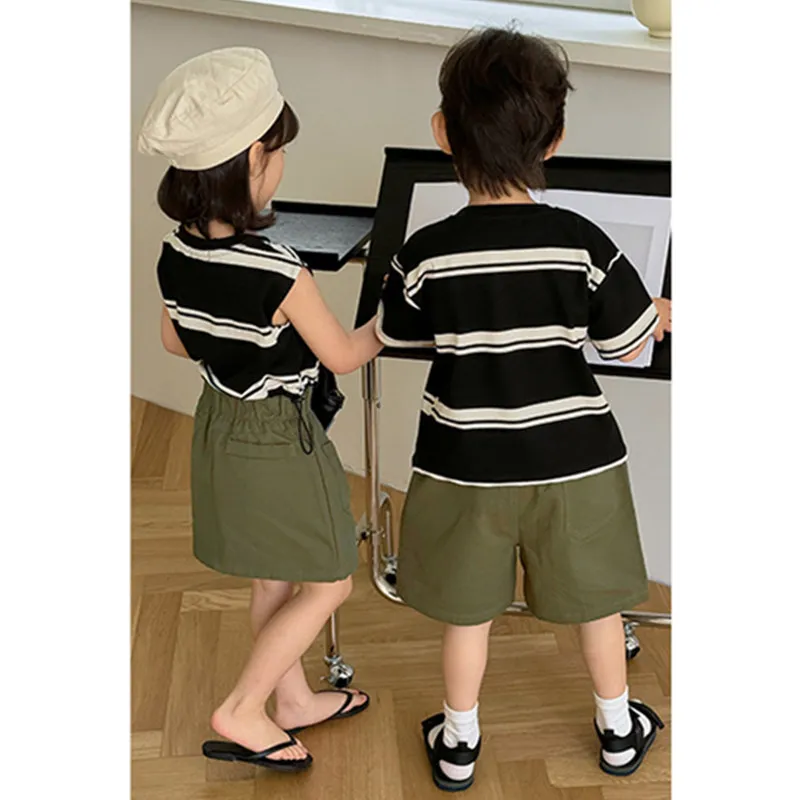 Children Twins Clothes Brother Sister Matching Outfit Korean Boy T Shirt Shorts 2 Pieces Suit Kids Girl Vest Skirt Two Piece Set