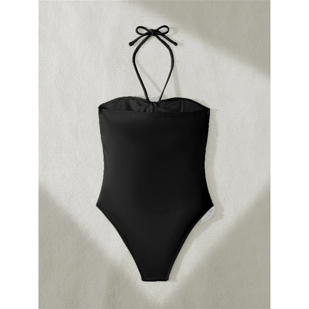 Neuer, verführerischer, einteiliger Badeanzug mit 3D-Blumenmuster, Halterneck, für Damen, mit hohem Beinausschnitt, gepolstert, Badebekleidung, Modell V8274. – Detail 4