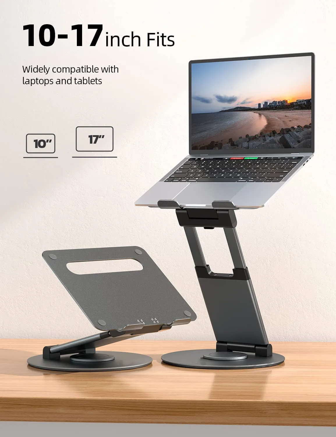 Imagem -04 - Altura do Ângulo Ajustável Laptop Stand Mesa Ergonômica Sentar para Ficar Pull Out Design Alumínio 360 Rotating