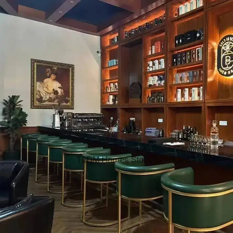 

Chairs Restaurant Wrought Household Iron Italian Bar Bar Stools Light Luxury Leisure Front Desk Cafe Back High Stool for Kitchen