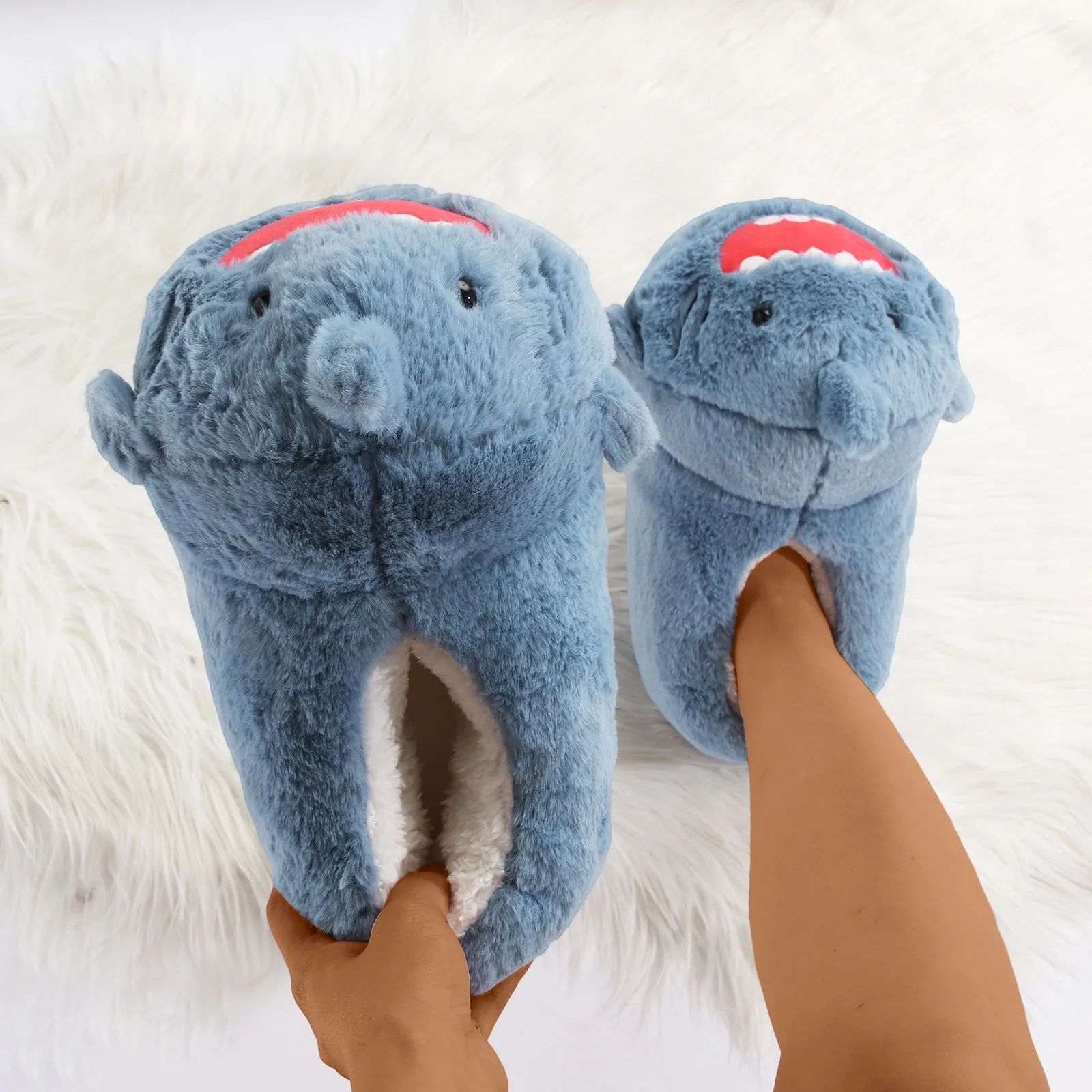 Women Shoes Flat Warm Cotton Slippers Home Shark Cartoon Cute Warm Plush Slippers Kawaii Slippers Non Slippers Plush House  Slip