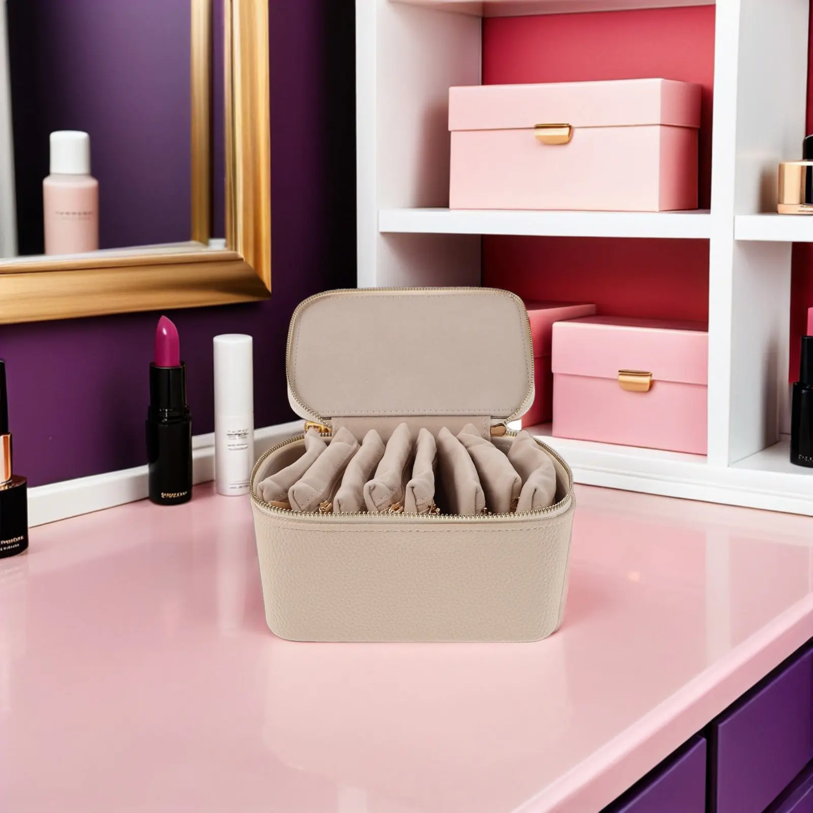 

1Set Mini Jewelry Storage Box Travel Earring Organizer Case with 8 Compartments Soft Lining Portable Elegant Jewelry Travel Case