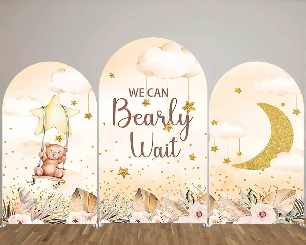 

Mehofond Baby Shower Arched Wall Backdrop Cover We Can Bearly Wait Party Boho Flower Bear Moon Star Decor Elastic Backgrounds