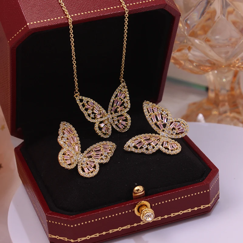 Classic Crystal Butterfly Stud Earrings for Woman Fashion Brand Jewelry Party Girl's Luxury Accessories Zircon Jewelry