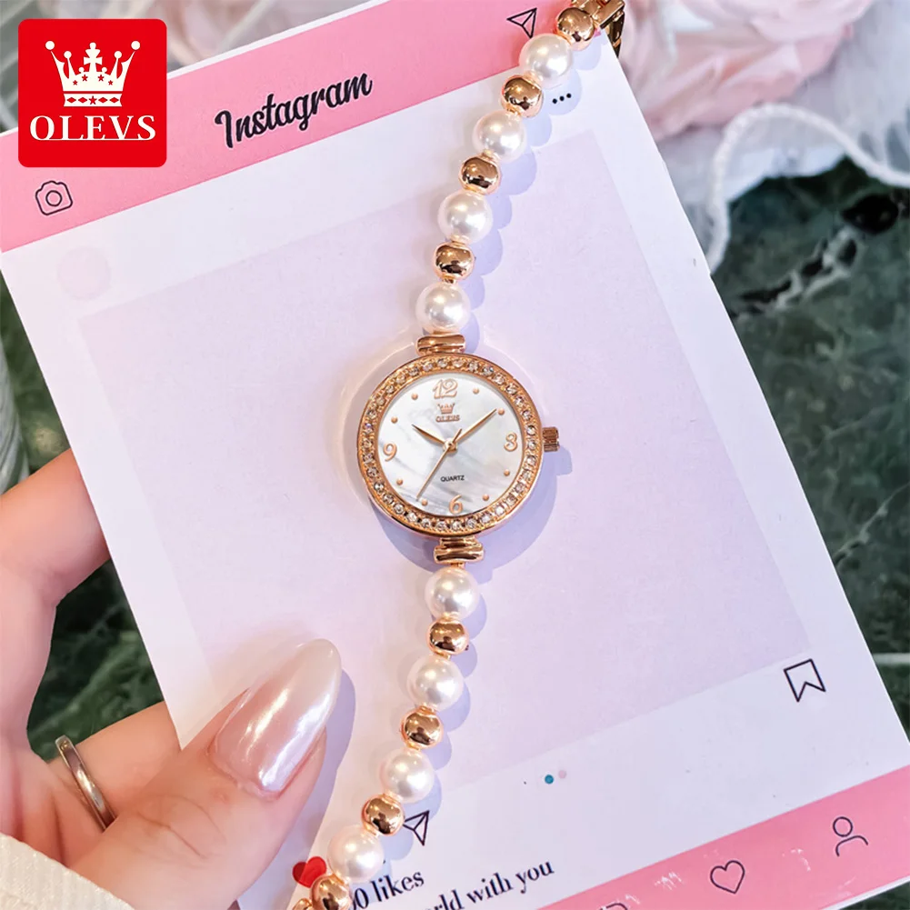 OLEVS 5640 Pearl Bracelet Wrist Watches for Women Original Quartz Woman Watches Elegant Fashion Waterproof Ladies Dress Watches