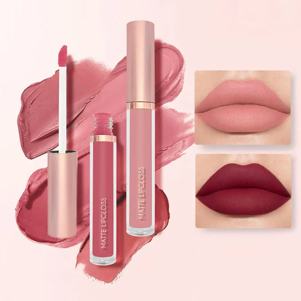 Velvet Matte Lip Gloss Set of 3Pcs Waterproof Long Lasting Nude Liquid Lipstick Sexy Pink Lip Tint Moisturizing Women Cosmetics