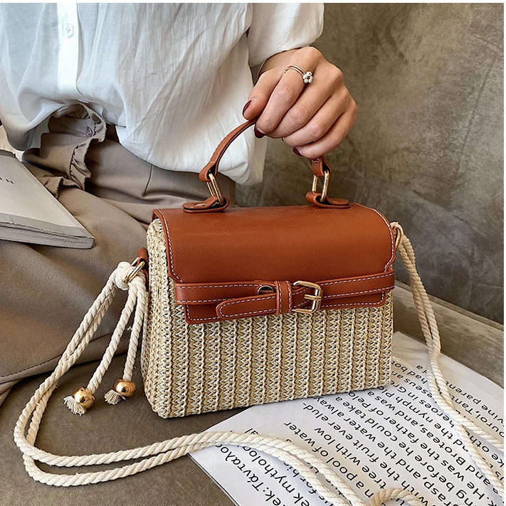 

2022 Vintage Straw Bags for Women Beach Handbags Woven Summer Rattan Bag Handmade Crossbody Bag Purse Borsa