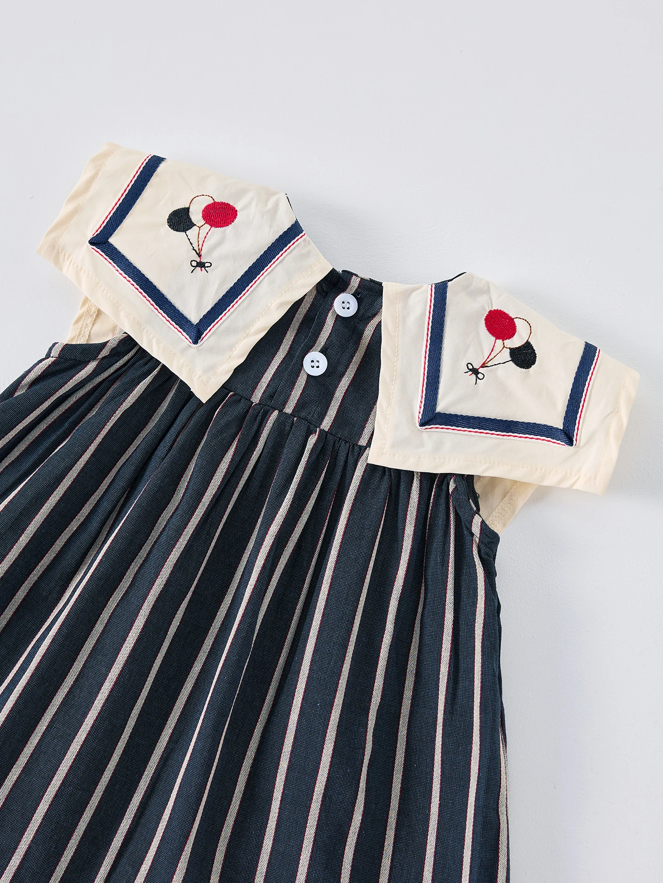 Robe d'été décontractée pour filles, jupe rayée à grand revers, sans manches, brodée