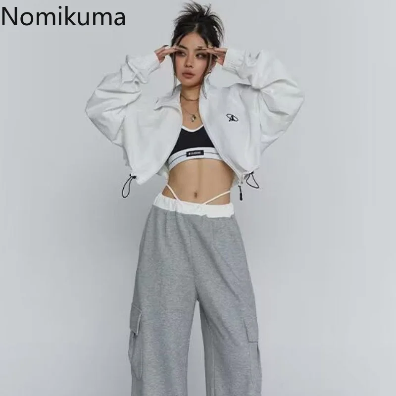 

Nomikuma Jackets for Women 2022 Spring Autumn Stand Neck High Waist Drawstring Chaqueta Vintage Harajuku Street Veste Femme