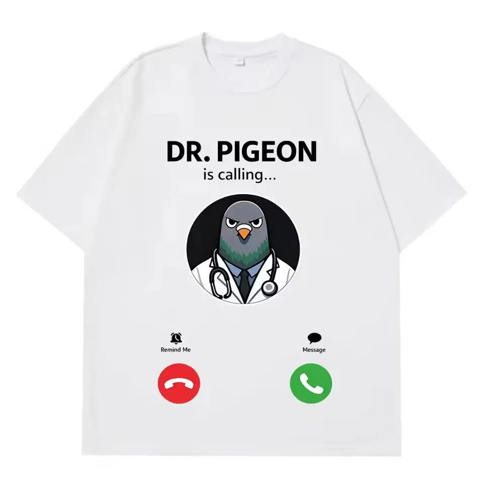 Pigeon Doctor Funny Bird Meme Pure Cotton Streetwear T-Shirt Humor Tee Loose Fit Clothing for Men and Women Short Sleeve Tops