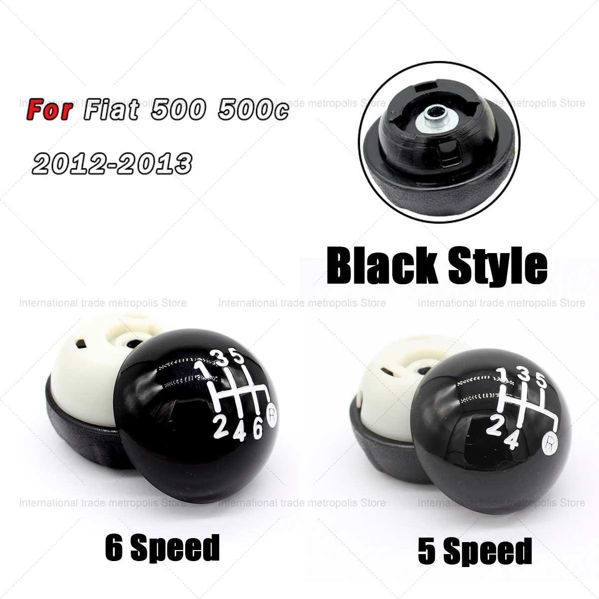 1 Pcs Black Silver 5 6 Speed Car Shift Knob Gear Knob For Fiat 500 500c 2012-2013 Car Styling Auto Accessories