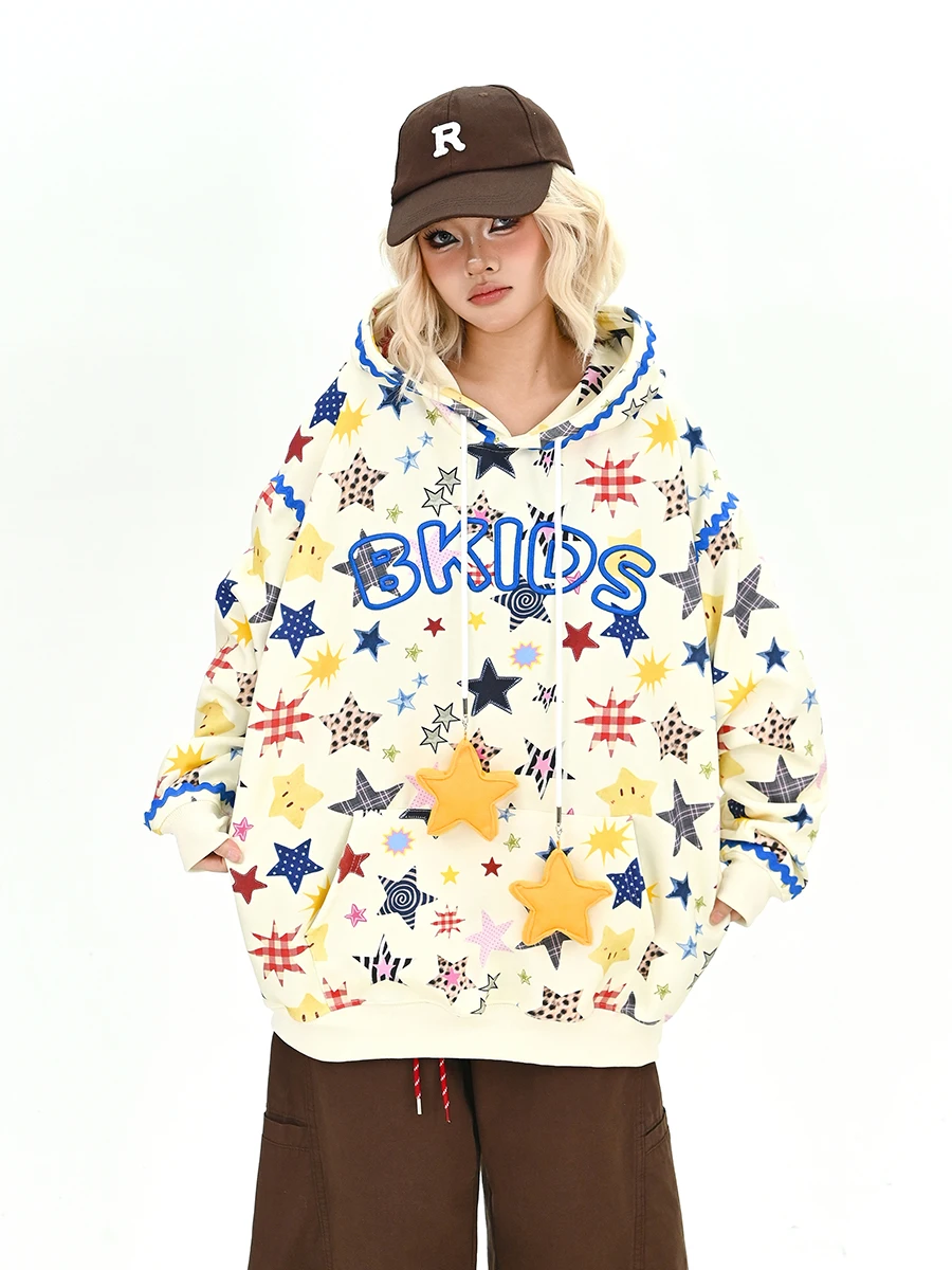 

Женская свободная толстовка с капюшоном, весна 2026, с принтом звезд, парные топы, повседневные, с длинным рукавом, на молнии, комфортные, теплые