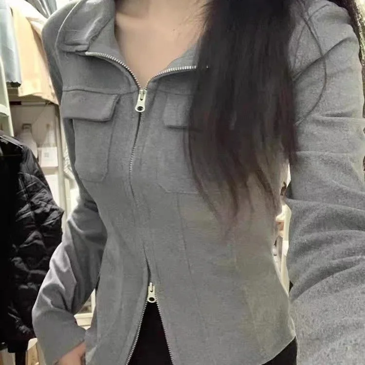 

Новая женская укороченная блузка-кардиган на молнии с длинным рукавом, осенне-зимняя, с дизайнерским воротником, приталенная, 2026