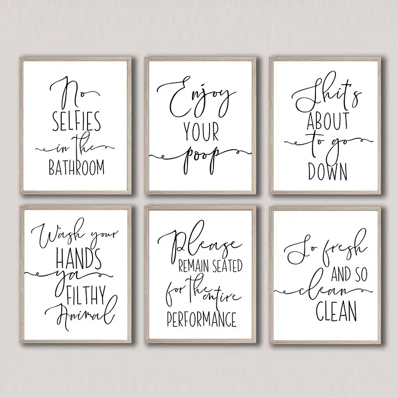 Funny Bathroom Sign Canvas Poster Wall Art Prints Enjoy Your Poop Please Remain Wall Decor Seated Toilet Signs Bathroom