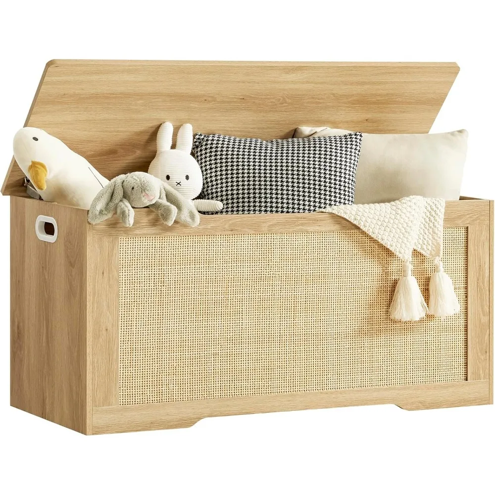 

39.4” Storage Chest, Toy Box with 2 Safety Hinges, Rattan Storage Bench with Storage, Toy Chest for Bedroom, Shoe Bench, Suppor