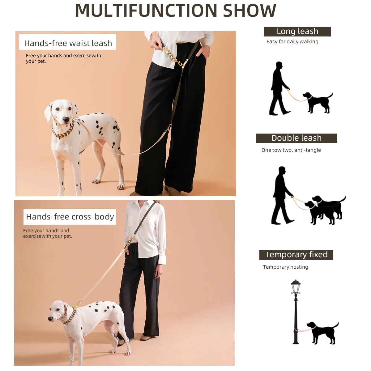 Ręcznie robione smycze dla psów i kotów Crossbody Dog Rope Waist Lead Rope Hand Free Running Walking Outdoor Pet Supplies Doubles