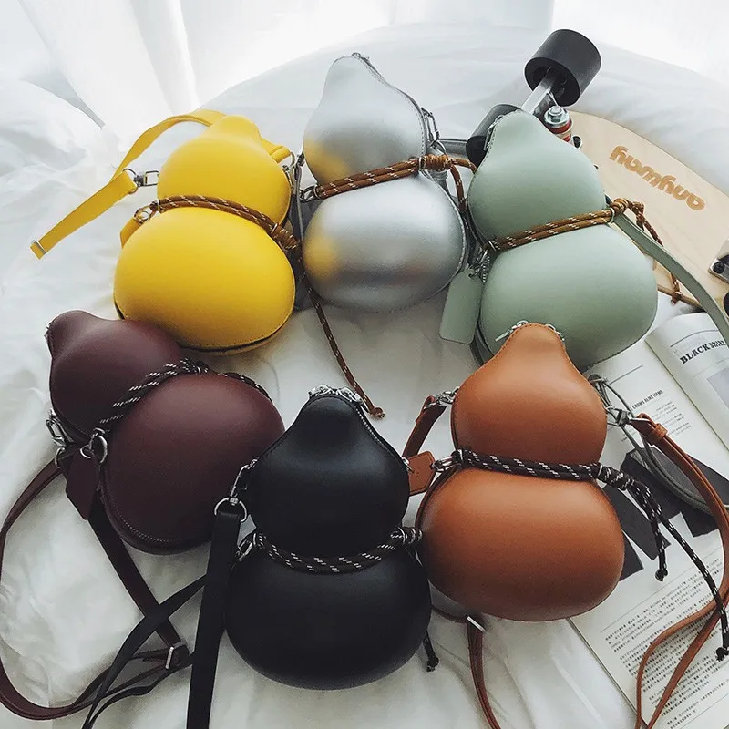 Chinese Traditional Gourd Shape Leather Crossbody Bag Creative Calabash Mini Shoulder Bag Personality Fashion Small Coin Handbag