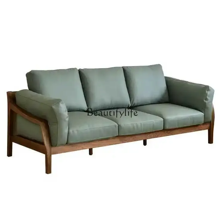 

LD33North American black walnut solid wood sofa modern simple Japanese Nordic leather furniture