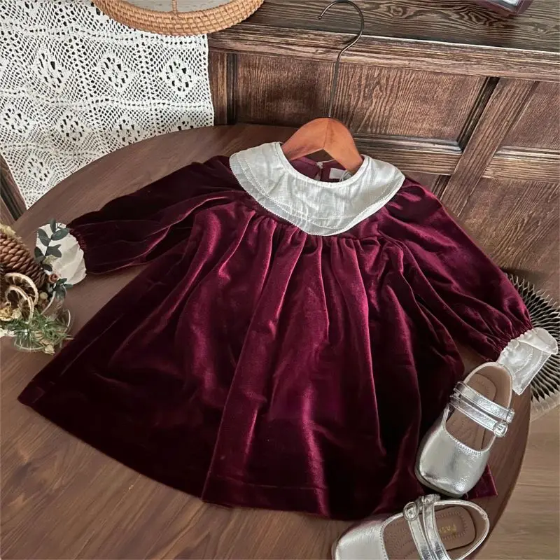 Fashion Baby Girl Princess Velvet Dress Long Sleeve Infant Toddler Retro Vestido Christmas Party Birthday Baby Clothes 18M-10Y