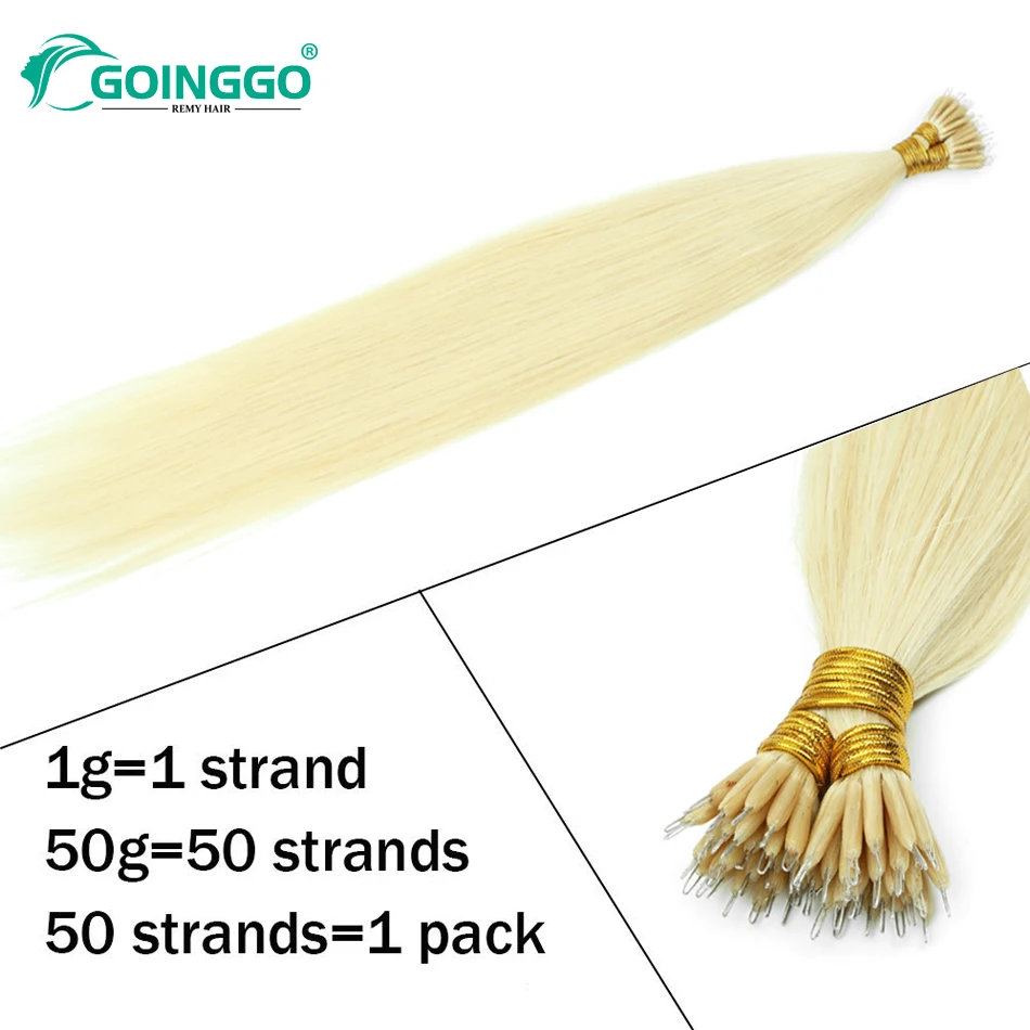 Nano Ring-extensiones de cabello rubio, 50 hebras, cápsula de queratina, extensión recta de seda, 1G/50 piezas, n. ° 613