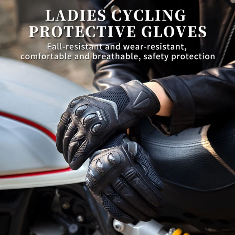 

SFK Women's Motorcycle Carbon Fiber Protection Riding Gloves Real Goat Leather Summer Mesh Breathable Wear-resistan Touch Screen