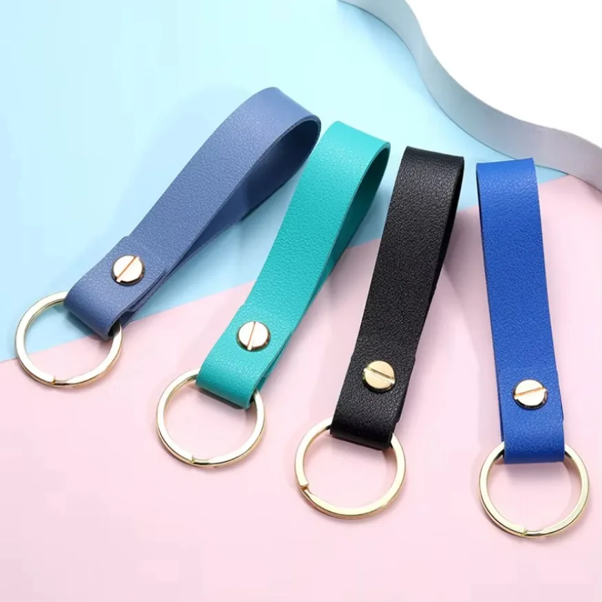 6Colors PU Leather Keychain Business Gift Leather Key Chain Men Women Car Key Strap Waist Wallet KeyChains Keyrings 1x