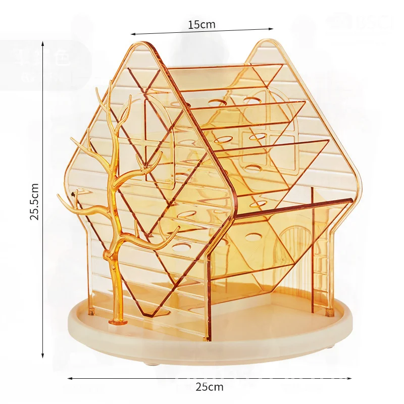 

Rotating Desktop Cosmetic Storage Box Multi-Functional Transparent Plastic Jewelry Sundry Organizer High-End Gold Color
