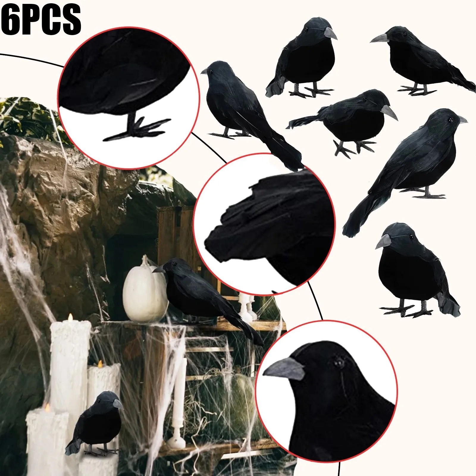 6pcs/Set Black Crow Ornament, Plastic Desktop Decoration For Gifts Party Decor Room Decoration Accessories DecoraçãO Para Casa