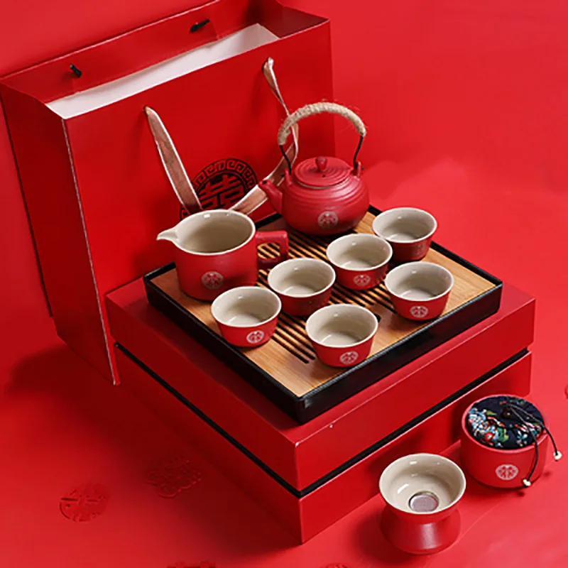 

Керамический чайник с заваркой, фарфоровый чайник, чайная посуда для листового чая, китайский красный свадебный подарок, вечеринка, семья, новинки