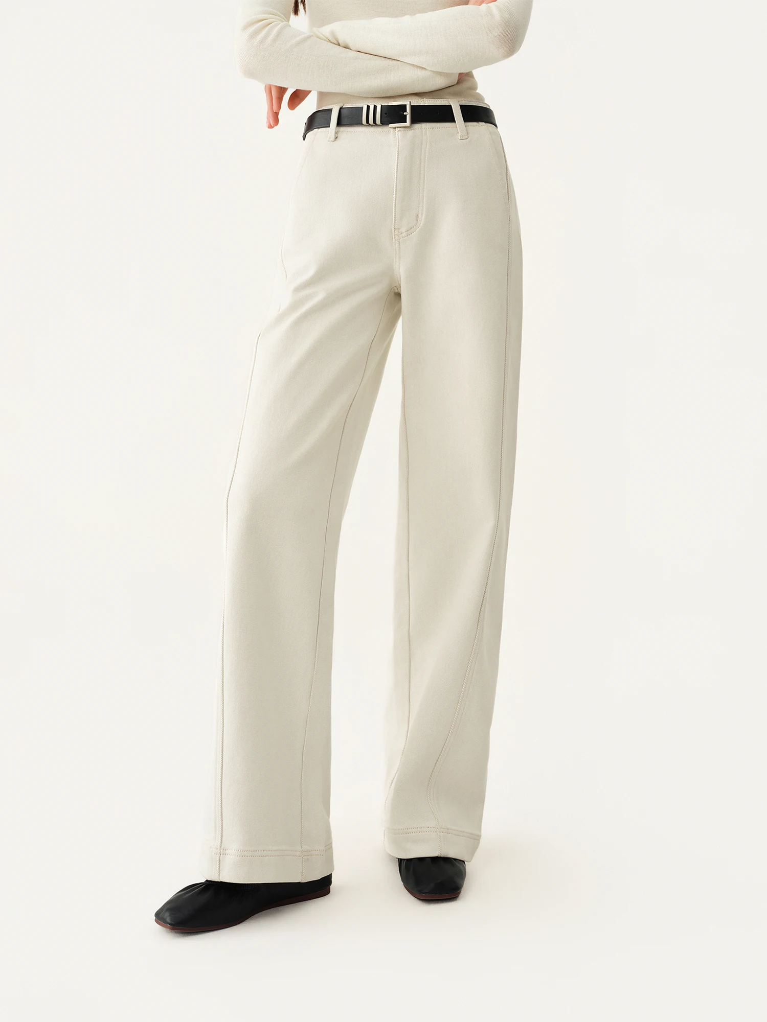 ZIQIAO Women's White Wide-leg Jeans 2026 Winter New Style Fleece-lined Warm Cotton Blend Leisure All-match Commuting