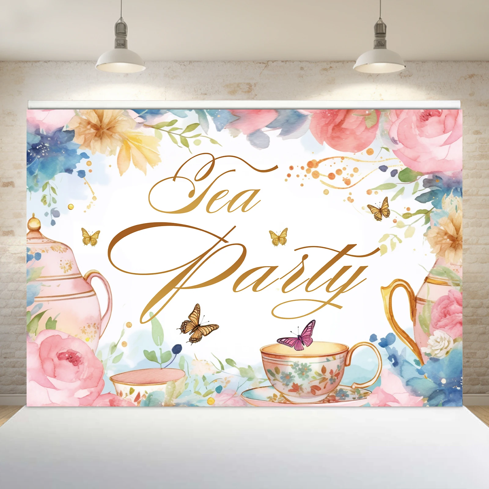 1PCS 100x150cm Tea Party(2) Theme Backdrop,Photography Background,Used To Gifts,Activities Or Other Party Decoration