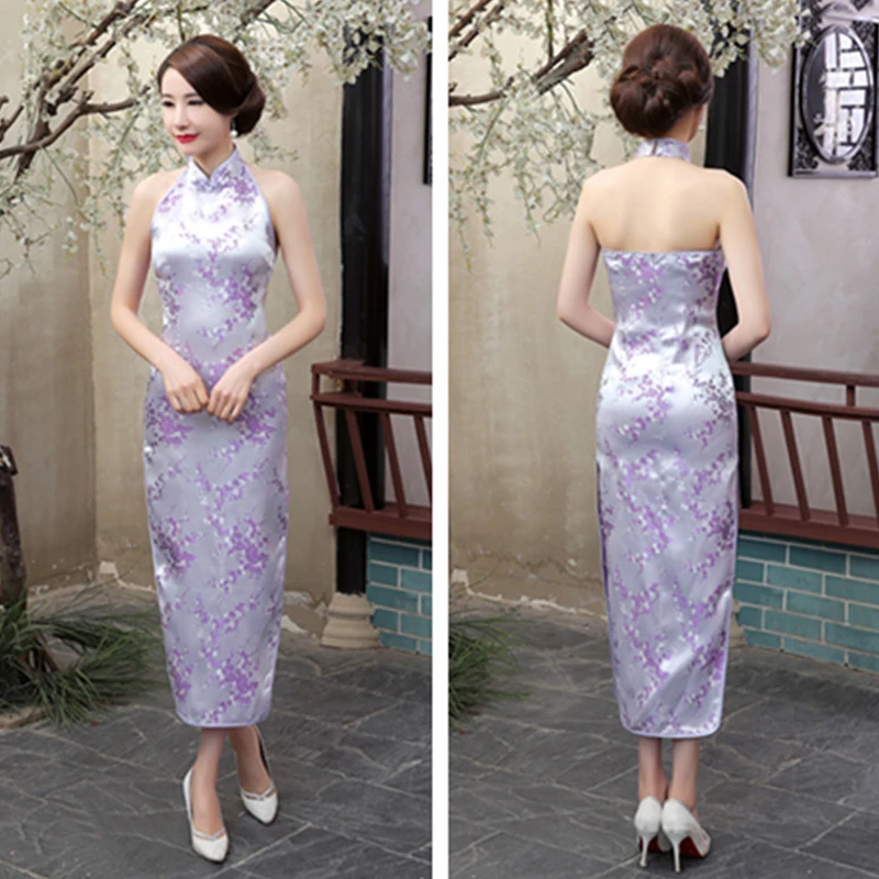 

Long Satin Qipao Sexy Split Cheongsam Elegant Novelty Backless Dress Women's Large Size 3XL Vestidos Summer Evening Party Gown