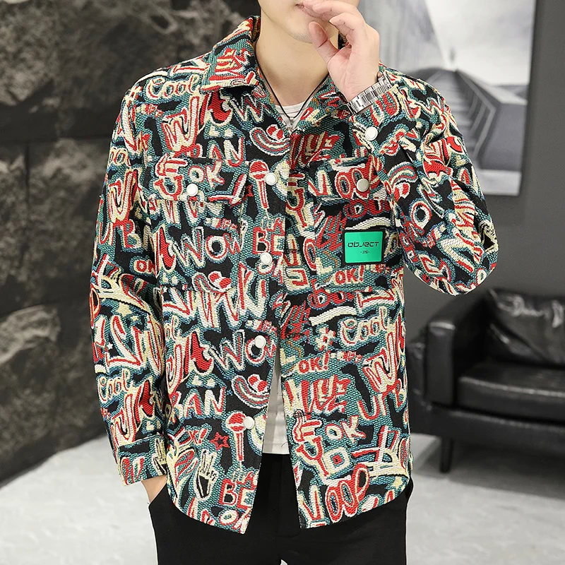 

Casual Vintage Men's Jaet Turn-down Collar Faionable Youth Outerwear Windproof Polyester Fiber Long Sve Regular Fit