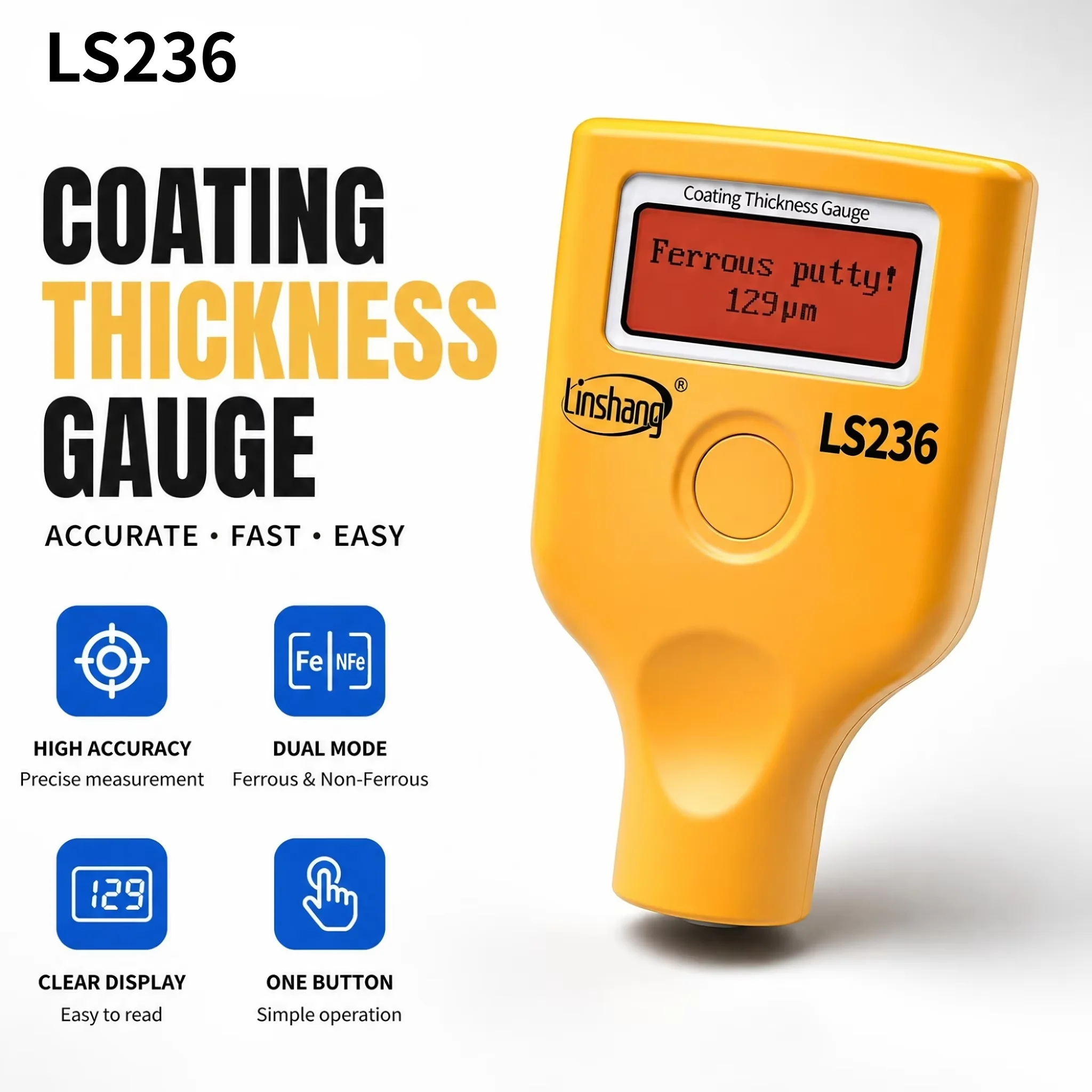 LS236 Car Paint Meter for Used Car, Detect Metallic Putty & Repair, -40℃ OLED Dual-Screen, 0-5000μm Fe/NFe, Bluetooth APP Report