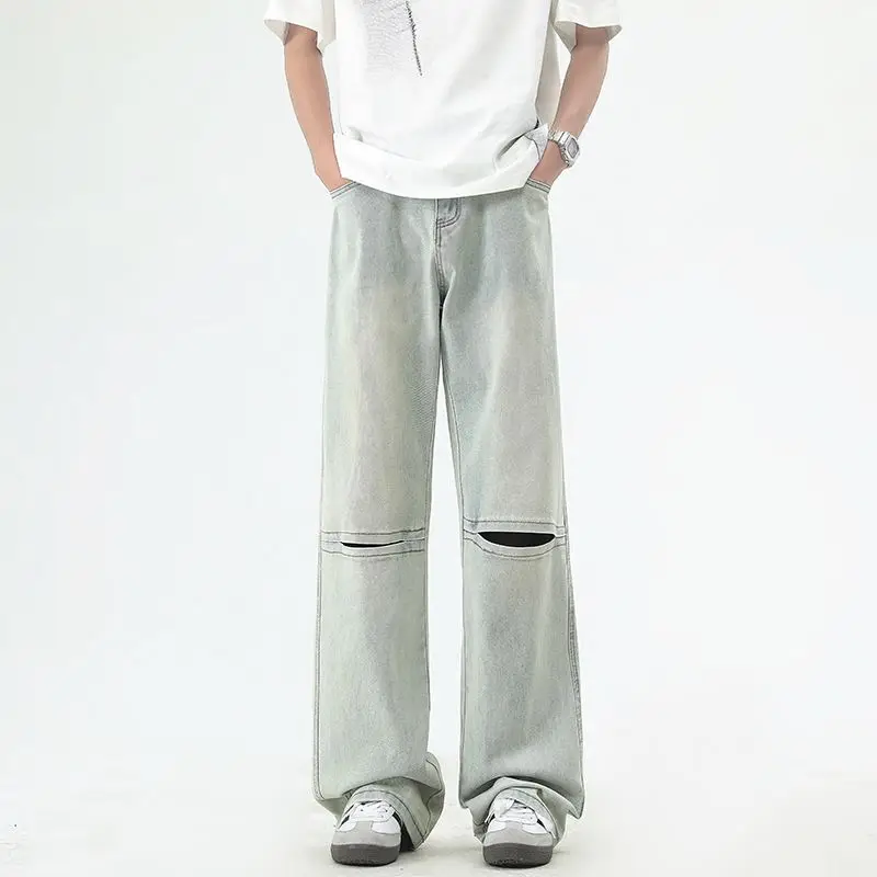 

Broken Hole Jeans Men's Spring And Autumn New Trendy Brand American Straight Tube Loose Casual Long Pants