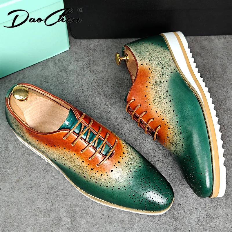 

Luxury Brand Men Leather Shoes Green Blue Lace up Casual Dress Man Shoes Comfortable Sports Outdoor Daily shoes for men