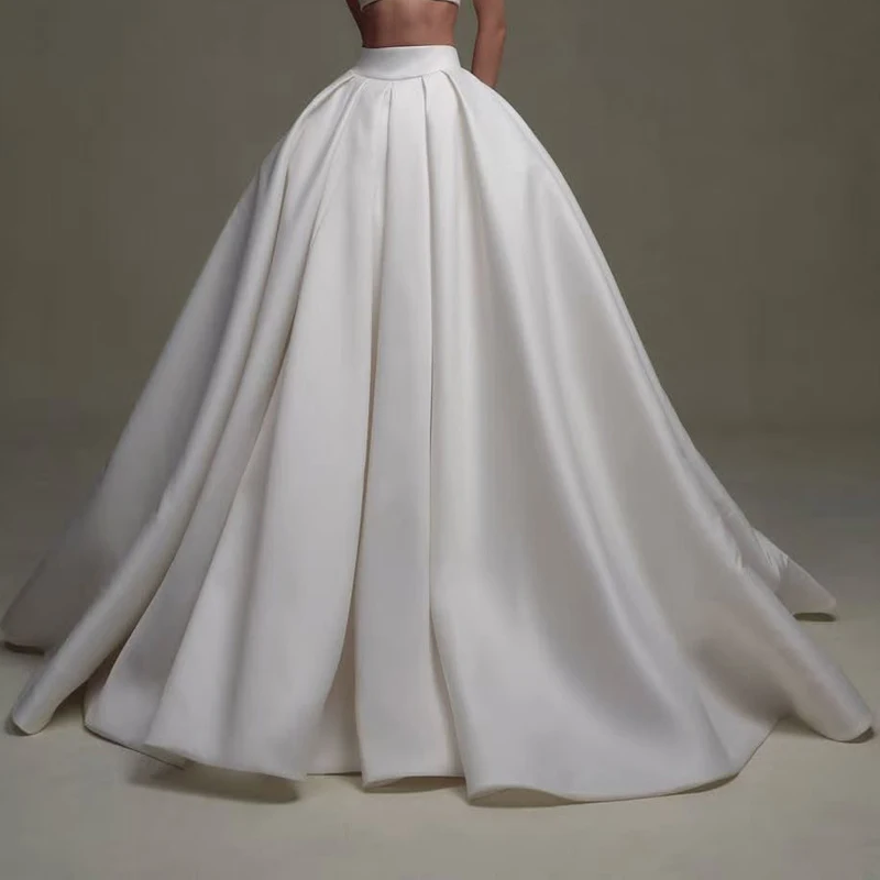 تنورة زفاف كبيرة الحجم قابلة للإزالة من الساتان قابلة للانفصال ذيل زفاف مطوي لحفلات الزفاف والحفلات الراقصة تنورة مخصصة 2026 #1