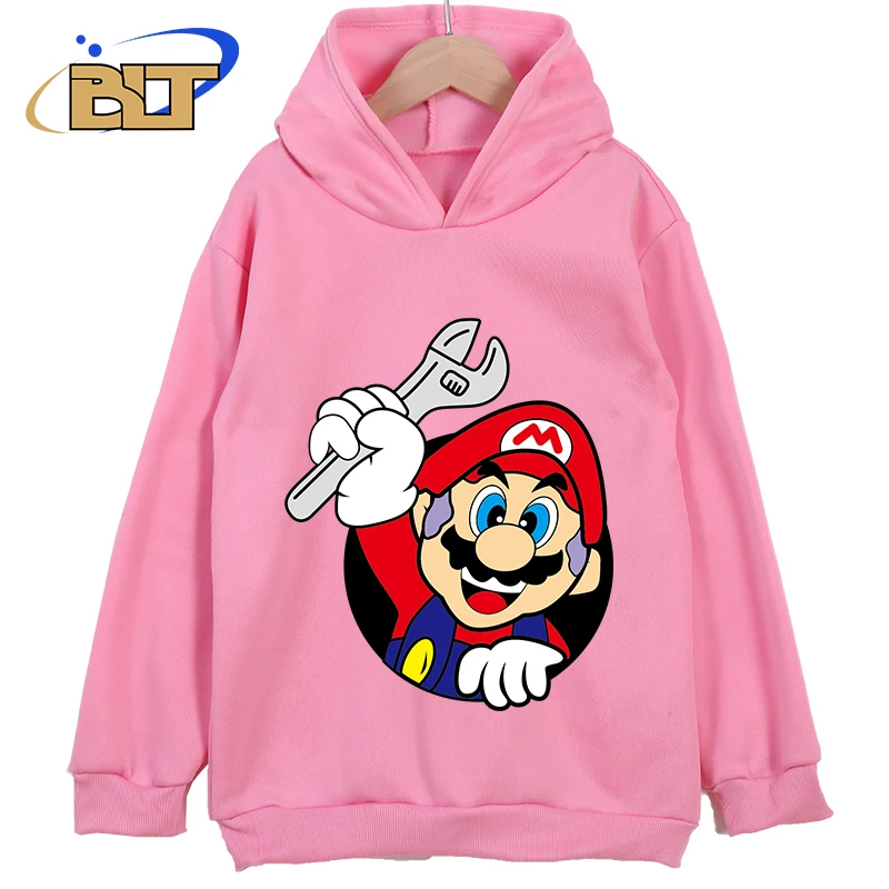 Mario Printed Kids New Hoodies for Kids Pink Casual Tops Classic Sportswear for Boys and Girls