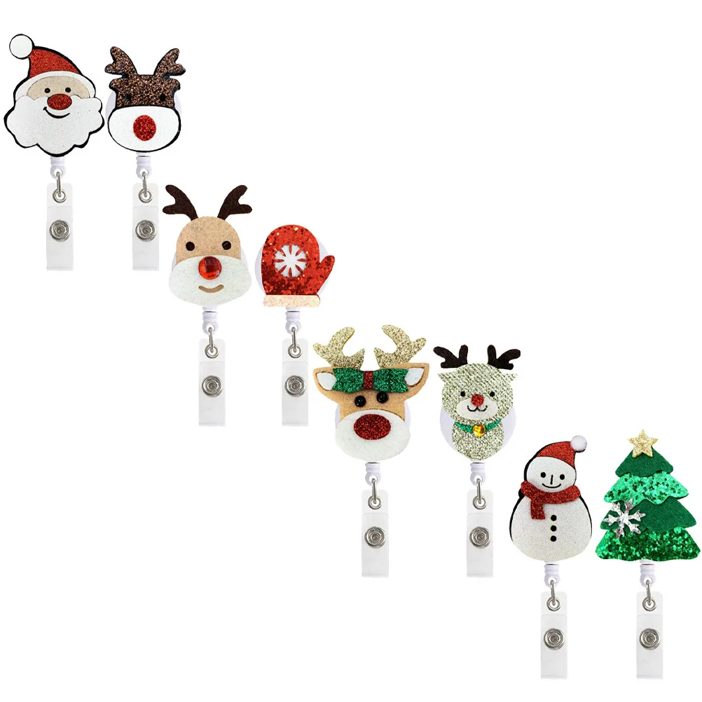 Porte-Badge rétractable pour infirmière sur le thème de noël, 8 pièces, pour infirmières, assistants médicaux et enseignants, porte-carte d'identité