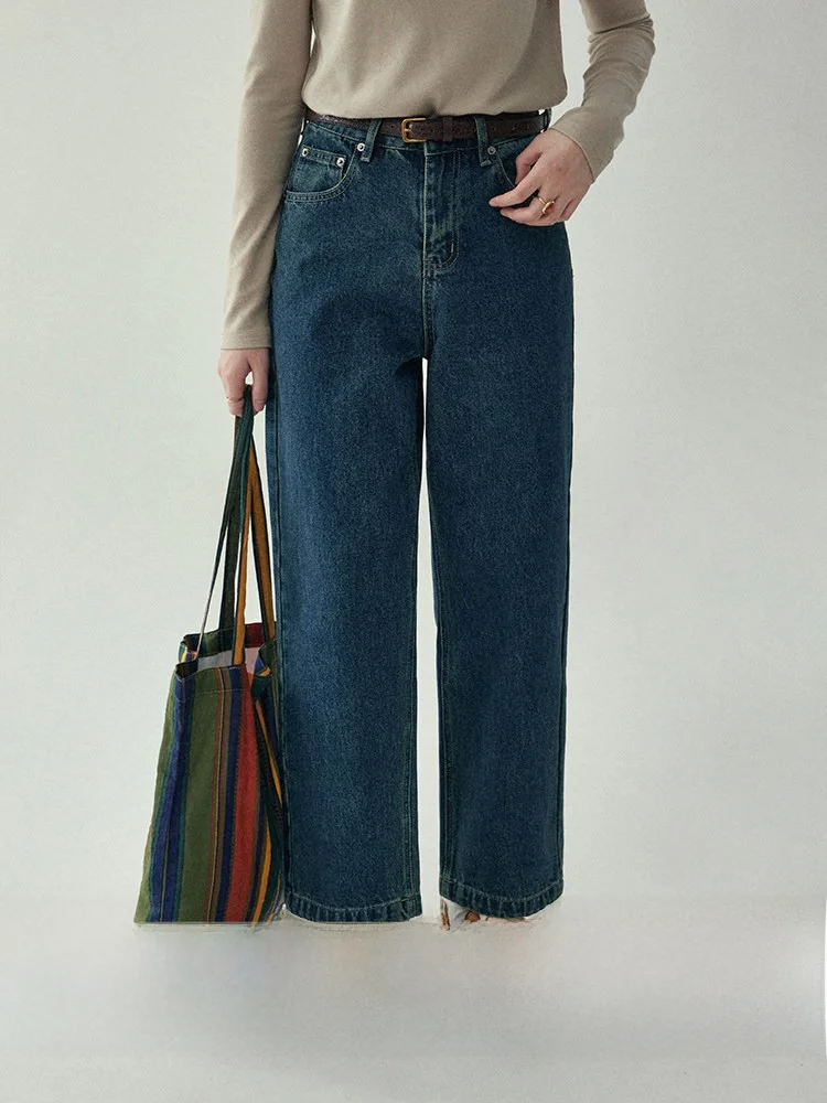 

Прямые джинсы с высокой талией на подкладке, женские осенне-зимние новые брюки-трубы небольшого размера, французские брюки с завышенной талией