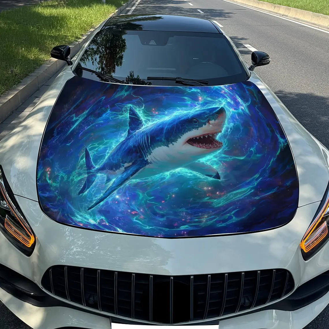 

Shark Car Hood Wrap-Durable,Waterproof,And UV-Resistant PVC Sticker For Trucks,SUV,And Boats With Easy Installation And Removabl