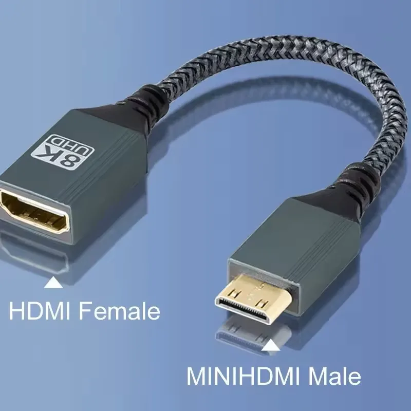 8K MINI /MICRO HDMI to HDMI 2.1 Adapter 8K/60Hz/120Hz straight/left/right/up/down Angle Cable Male To Female 15CM for PC Laptop