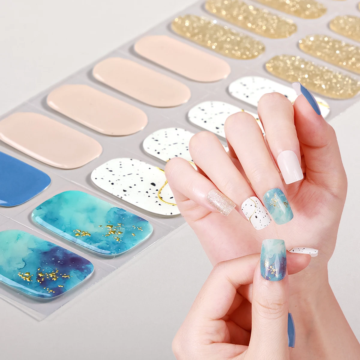 40 sztuk gradientowe półutwardzone paski żelowe do paznokci zimowe gradientowe samoprzylepne suwaki żelowe lakiery do paznokci naklejki DIY Manicure lampa UV potrzeba