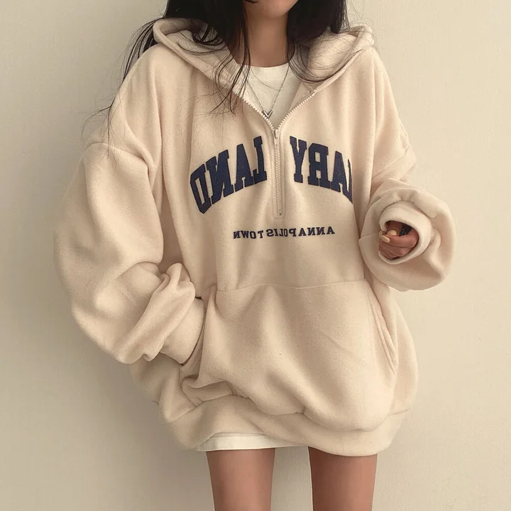 

Lamb Fleece Thickened Zipper Hooded Sweater Women's Loose Versatile Autumn/Winter 2025