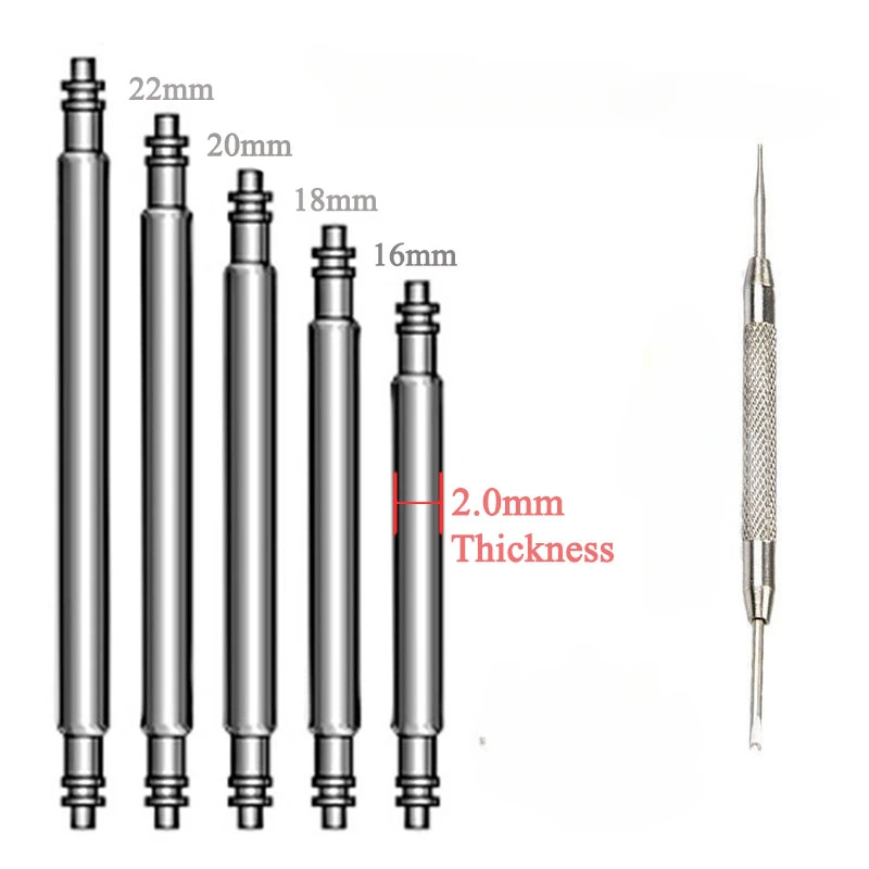 15 шт., штифт для ремешка для часов, диаметр 2,0 мм, пружинный стержень из нержавеющей стали, пружинный стержень, штифты для аксессуаров для умных часов 16/18/20/22/24 мм